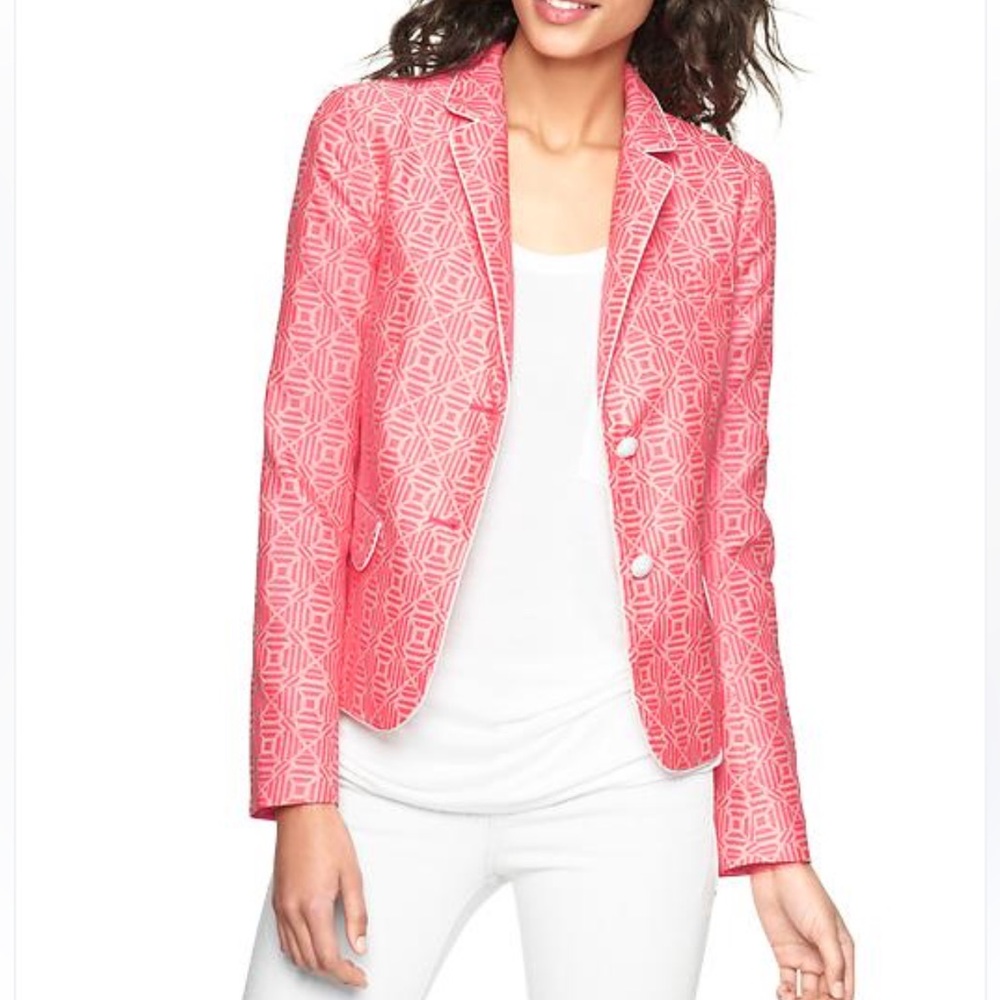 Gap Jacquard Academy Blazer In Neon Pink Geometric Pattern Size 10